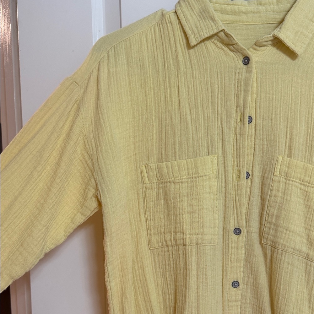 Sunny Yellow Women's Button Down Shirt - Picture 3 of 4